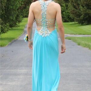 Tony Bowls Turquoise Backless Gown